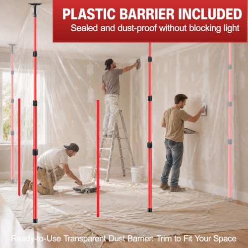 12FT Dust Barrier Poles, 4 Pack Spring Retractable Zipper Wall Poles - Image 6