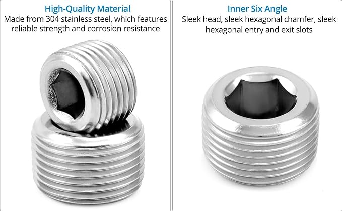 QWORK 304 Stainless Steel Pipe Fitting Kit Hex Countersunk Plug Assortment Set - Image 8
