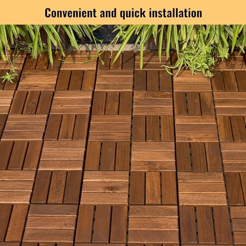 10 PCS Interlocking Deck Tiles, Crossed Pattern 12"x12" Acacia Wood Outdoor - Image 3