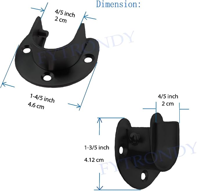 Stainless steel 3/4 Inch Diameter Wardrobe Closet Rod Bracket, U-Shaped Open - Image 3