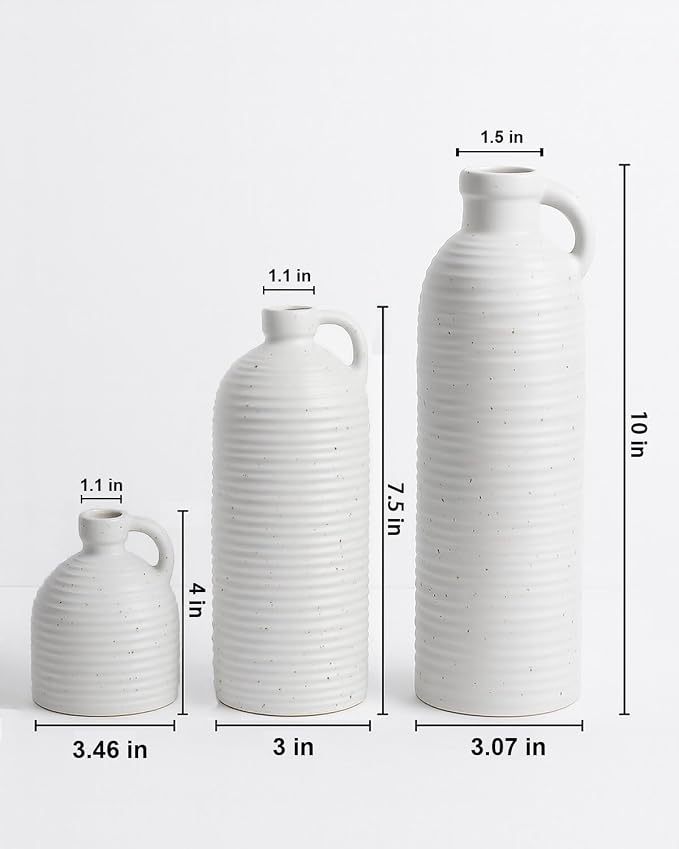 White Polka Dot Vase Set of 3, Ribbed Jugs - Image 2