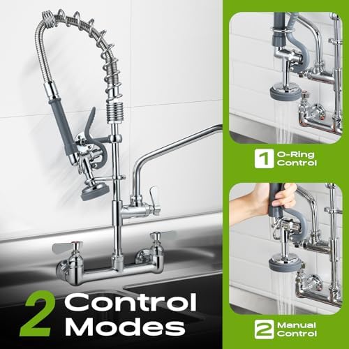 Commercial Sink Faucet with Sprayer 8 Inch Center Wall Mount Kitchen Sink - Image 2