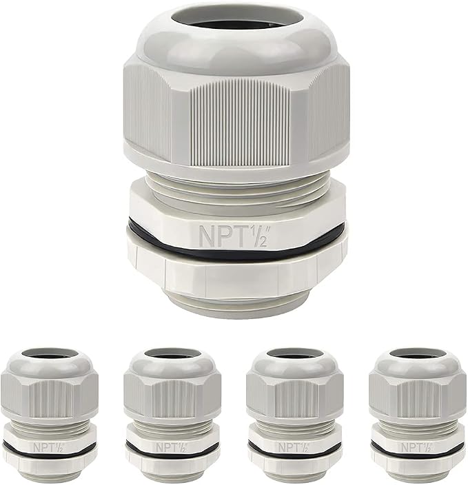 5 Pack NPT 1/2" Cable Glands Waterproof Adjustable 6-12mm Cable Connectors Grey by LeMotech