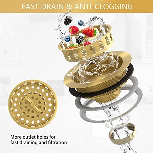 Gold Sink Drain Strainer 3-1/2 Inch Kitchen Sink Drain Assembly Kit - Image 5