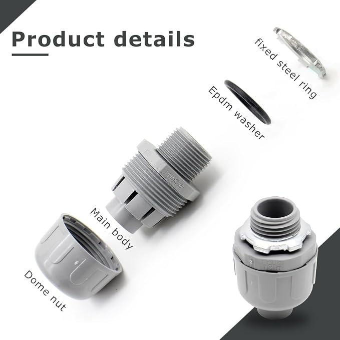 MAKERELE 5-Pack 1/2 Inch 180° PVC Liquid Tight Connectors | Flexible Conduit - Image 3