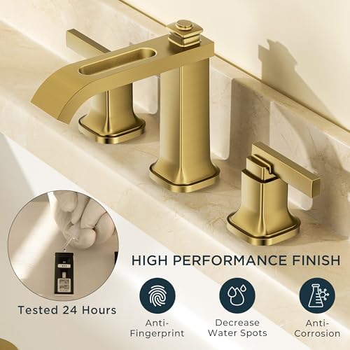 FORIOUS Bathroom Faucet 3 Hole Widespread Sink Faucets Brushed Gold - Image 4