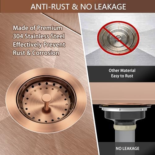 Kitchen Sink Drain Copper 3-1/2 Inch Stainless Steel Kitchen Drain Strainer - Image 6