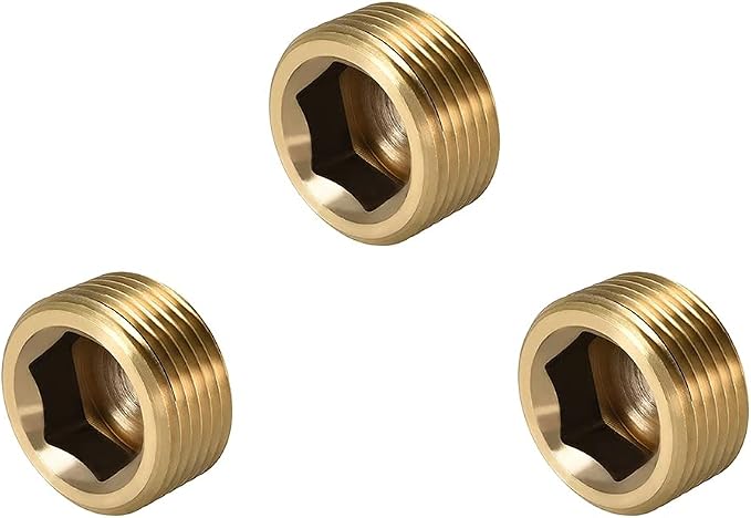 1/2" NPT Plug Brass Pipe Fitting, Counter sunk Thread Internal Hex Head Style by ANPTGHT