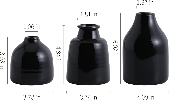 Black Small Vase Set of 3 for Modern Home Decor, Ceramic Vases for Centerpieces - Image 5