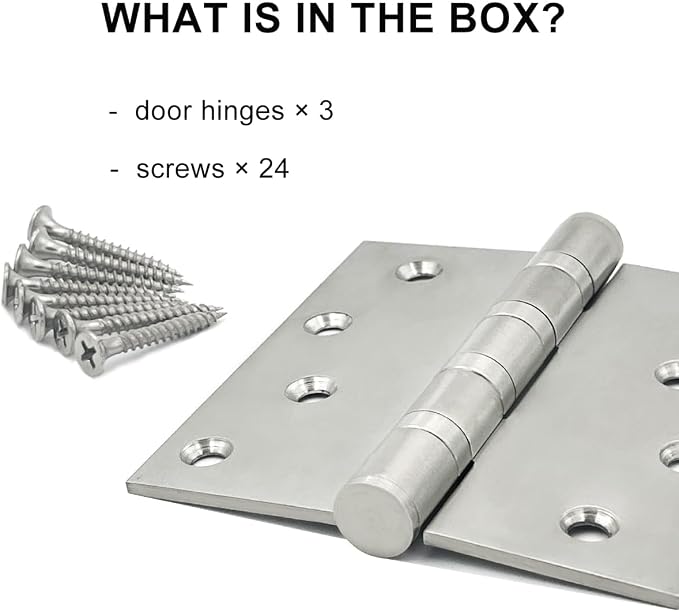 VOLUKA 3 Pack Stainless Steel 4'' Door Hinges - Image 3