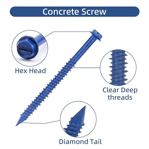 60Pcs 1/4" x 3-1/4” Concrete Screws - Image 3