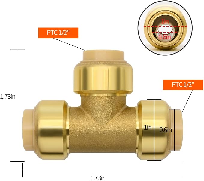 12 Pack 1/2" Pushfit Tee Fittings - Image 2