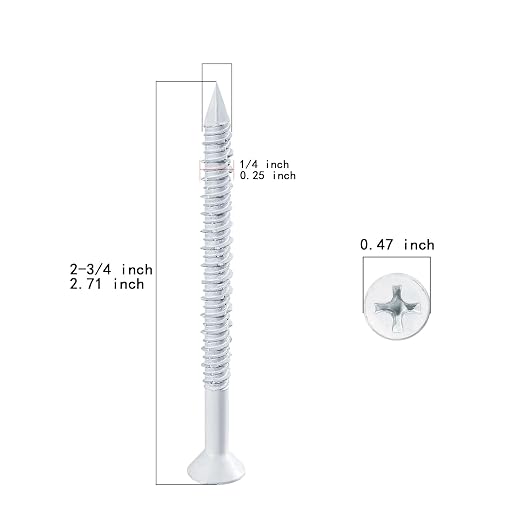 WenSilon 1/4" x2-3/4 White Concrete Screw Anchor White Flat Head - Image 2