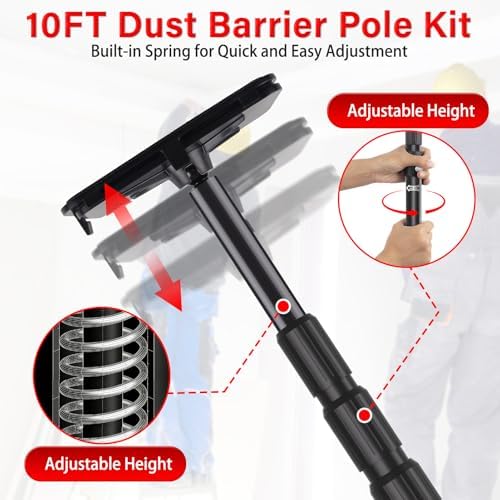 10FT Dust Barrier Poles 2 Pack, Spring Loaded Dust Barrier Poles - Image 6