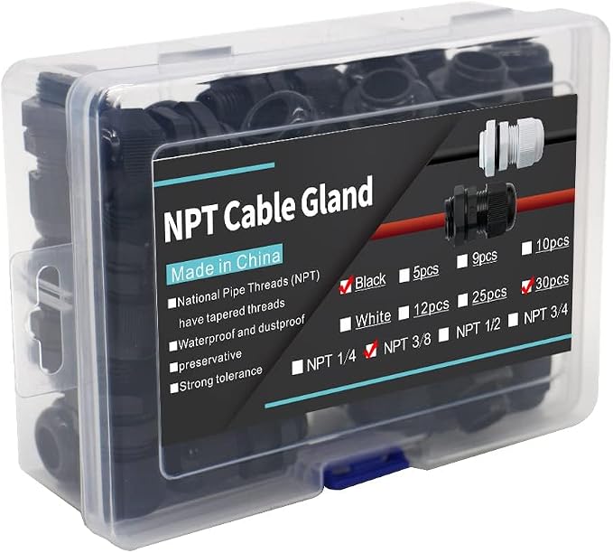 30-Pack 3/8" NPT Cable Glands, IP68 Waterproof Nylon PA66 Strain Relief Cord - Image 7