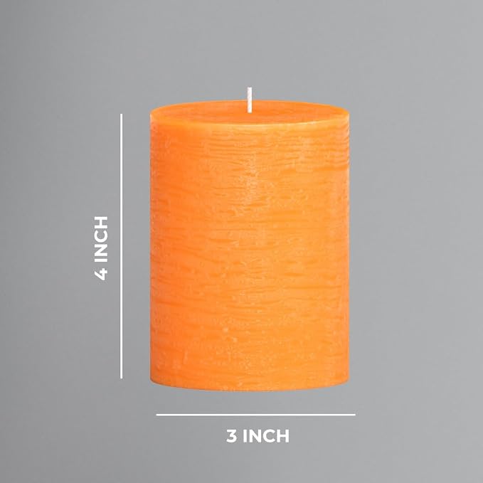 3x4 inch Pillar Candles Set of 3 – Unscented Dripless Rustic Orange Candles - Image 3