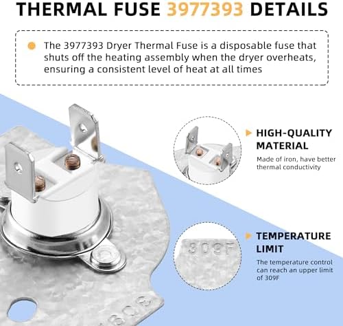 Thermal Fuse Dryer Replacement 3977393 fit - Image 2