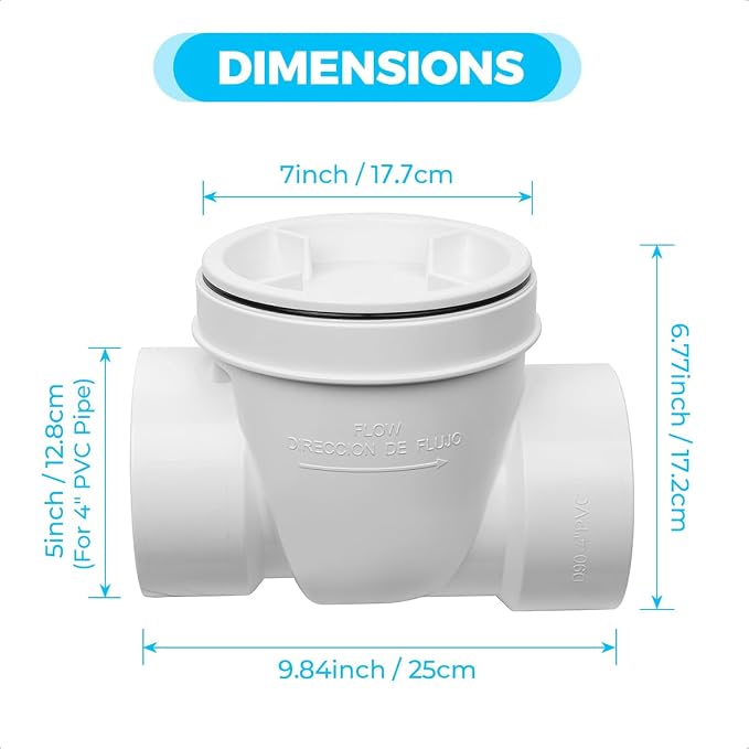 Cinsda 4" PVC Backwater Valve, 4 Inch Back Flow Preventer Valve, Backflow Water - Image 2