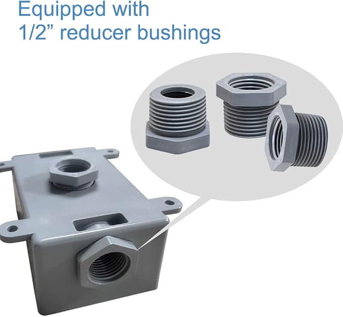 Electrical Box, Weatherproof PVC Outlet Box, 1/2" & 3/4" Threaded, 1/2" & 3/4" - Image 4