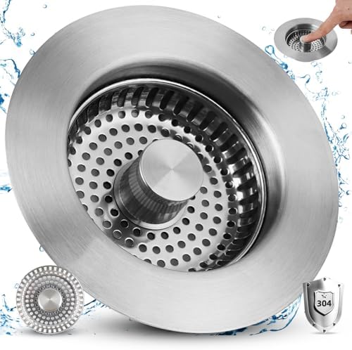 3-in-1 Kitchen Sink Strainer Stopper Combo, Universal Fit, All Metal by Greatcomfortathome