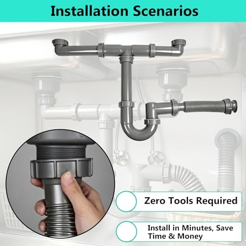 1-1/2" Universal Double Bowl Sink Drain Kit - Image 3