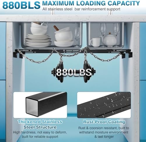 IRONWALLS 2PCS Undermount Sink Support Brackets Adjustable 24"-59" Black - Image 3