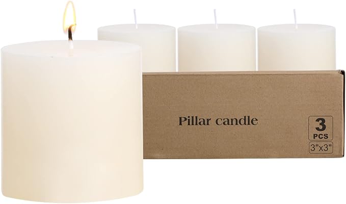3×3 Ivory Pillar Candles Set of 3 Unscented Handpoured Weddings, Home Decoration - Image 4