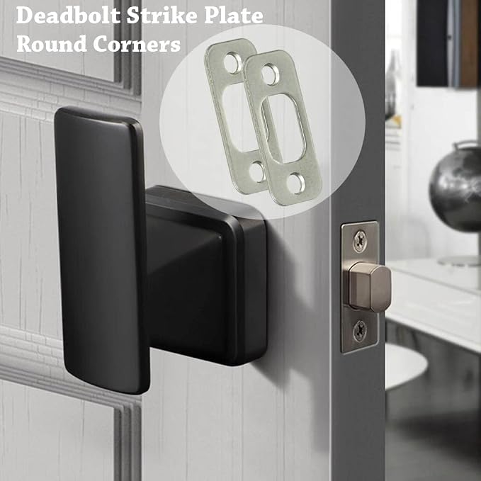 Deadbolt Strike Plate Satin Nickel, Door Backplate 1" x 2-1/4" Round Corner | - Image 3