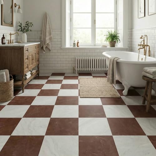 Peel and Stick Floor Tiles, 30 Sq.Ft, Light Red Marble - Image 3