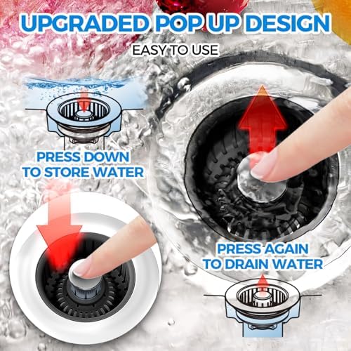 zaa 3 in 1 Kitchen Sink Drain Strainer Stopper Removable Basket Pop-Up - Image 3