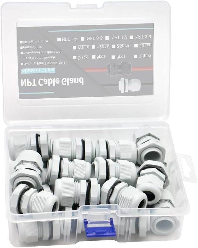 25-Pack 1/2" NPT Cable Glands, IP68 Waterproof Nylon PA66 Strain Relief Cord - Image 5