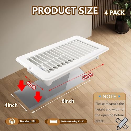 4" X 8" Floor Register 4 Pack White Floor Vent Covers Heavy Duty Floor Vent - Image 2