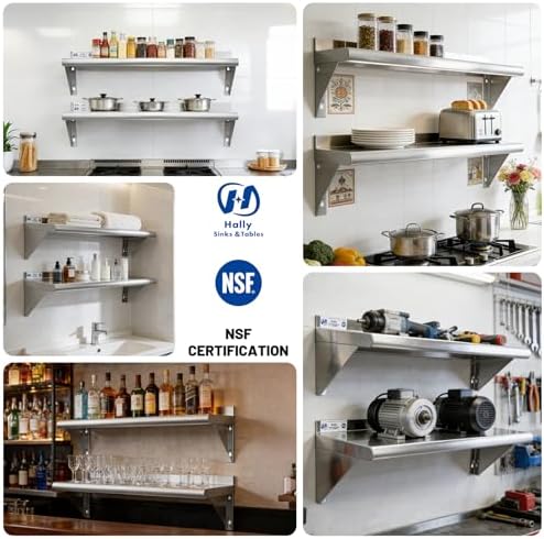 Hally Stainless Steel Shelf 2 Pack Wall Mounted Metal Shelves 12"x36" NSF - Image 7