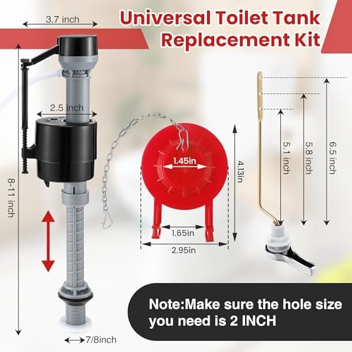 Saillong Universal Toilet Flusher Replacement Kit, Fill Valve, 2-Inch Flapper - Image 2