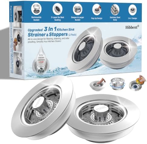 Hibbent 2 PCS Metal Kitchen Sink Drain Strainer & Stopper, Stainless Steel by Hibbent