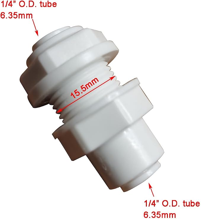 Food-Grade Quick Connector Push-In Tube Fitting, 1/4" Bulkhead Connector Equal - Image 2