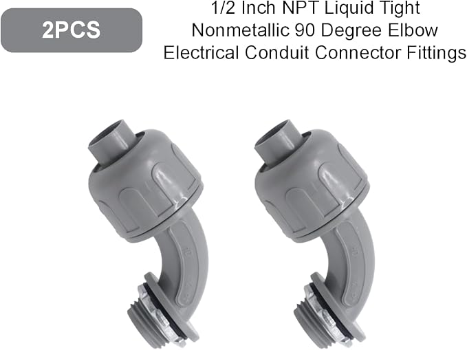 2-Pack 1/2 Inch NPT Liquid Tight PVC 90 Degree Conduit Connectors | elbow angle - Image 4