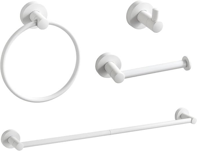BGL Bathroom Accessories Set 4-Pieces White Zinc Alloy Wall Mounted Towel Racks by BGL