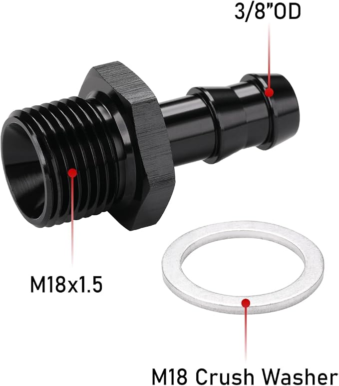 M18x1.5 Male Metric to 3/8 Barb Fuel Pump Inlet Adapter Fitting Aluminum Black - Image 2