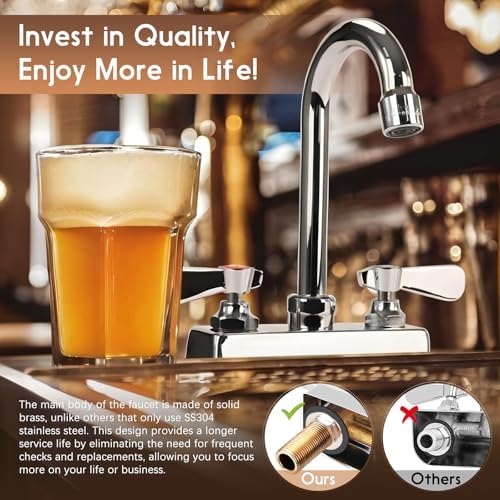 Commercial Bar Sink Faucet 4 Inch Center Deck Mount 3-1/2" Gooseneck Spout - Image 5