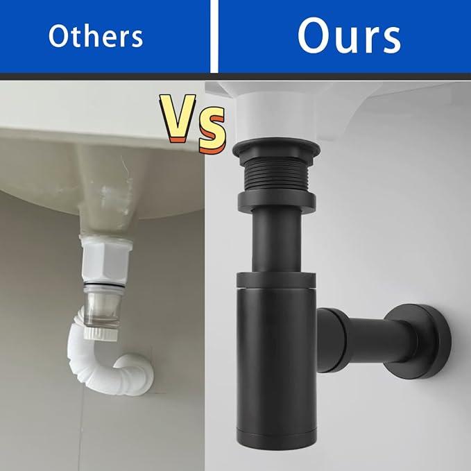 Matte Black Round Bottle P-Trap Drain Kit, 1-1/4 Inch Adjustable Wall Mount - Image 6