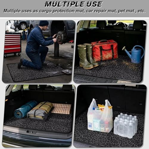 Black Leopard Print Universal Car Trunk Mat, Waterproof Liner - Image 3