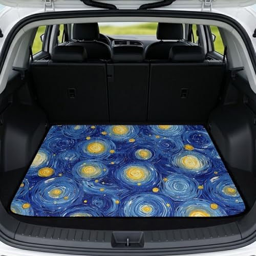 Blue Swirl Starry Universal Car Trunk Mat, Waterproof Cargo Liner by Mintulipy