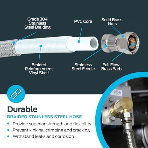 Eastman 12 Ft. Dishwasher Installation Kit, Braided Stainless Steel Supply Line - Image 5