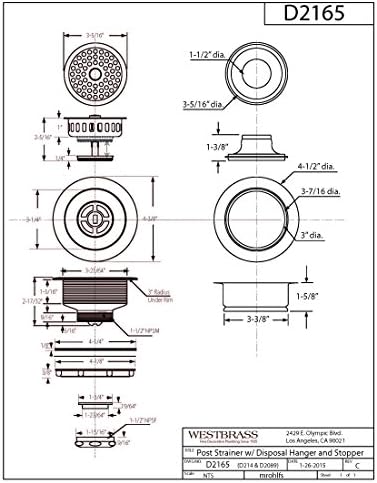 Westbrass D2165-01 Post Style Large Kitchen Basket Strainer - Image 2