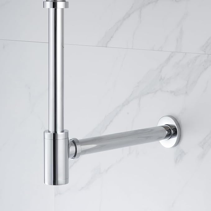 Brass Round Bottle P-Trap with Pop Up Drain Stopper, 1 1/4 Adjustable Basin - Image 7