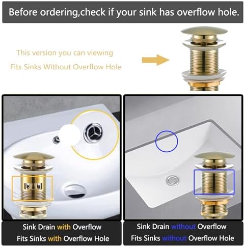 Bathroom Sink Drain Without Overflow Polished Gold, Bath Faucet Vessel Vanity - Image 3