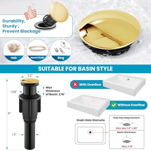 gotonovo Vintage Bathroom Vessel Sink Faucet, Polish Gold, - Image 4