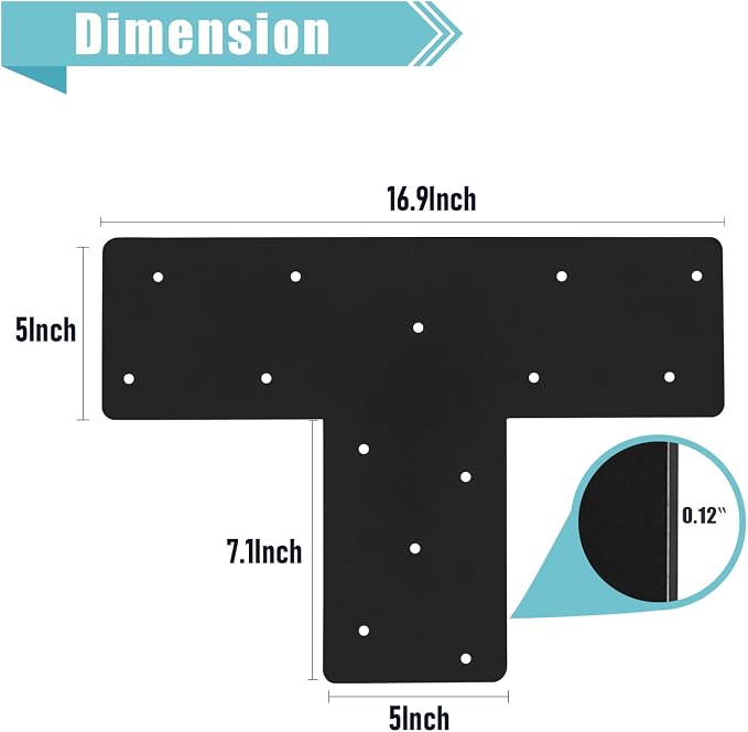 4 Pcs 16.9"x 5" T Post Bracket for Pergola | Mending Plate Fit 6x6|8x8 - Image 2