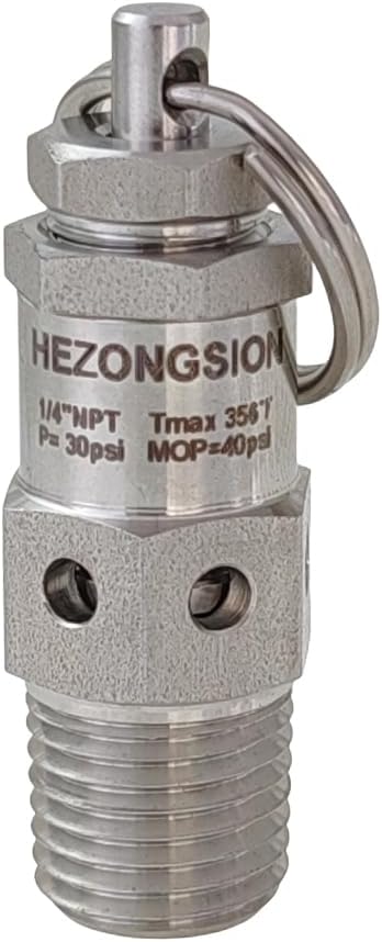 1/4" NPT Male Adjustable Pressure Relief Safety Valve, 30psi Set Pressure by HEZONGSION